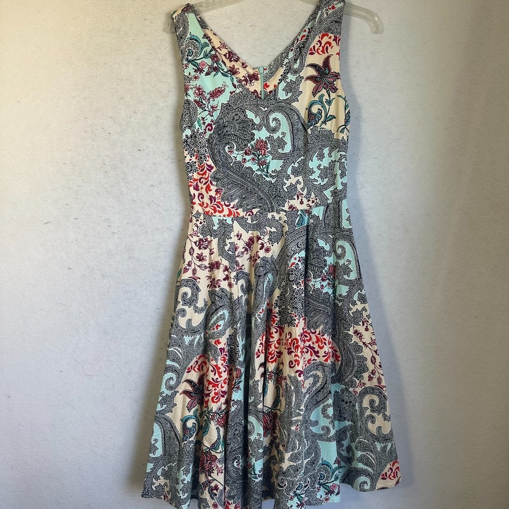 Eva Rose dress women sz M black blue paisley midi‎ sleeveless retro pin up swing